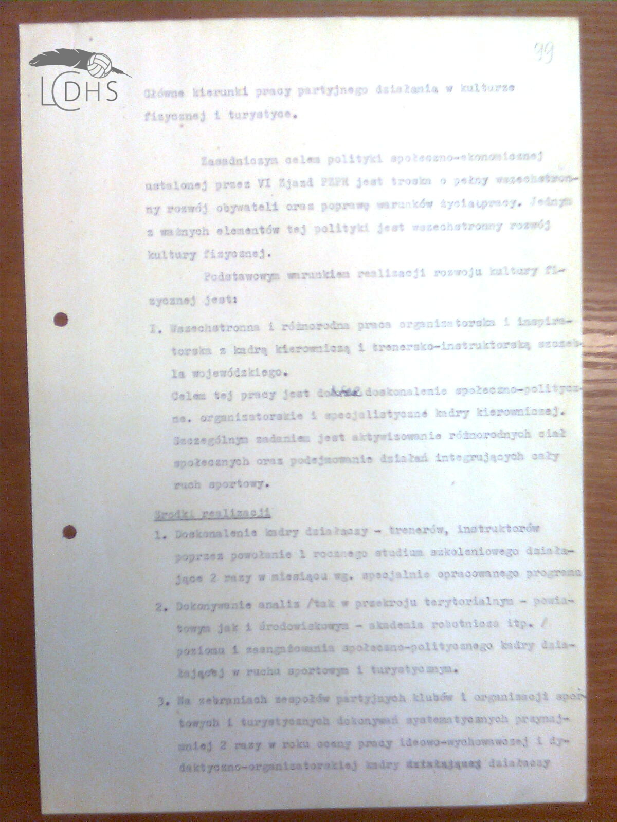 Główne kierunki pracy partyjnego działania w kulturze fizycznej i turystyce KW PZPR w Lublinie (1972)