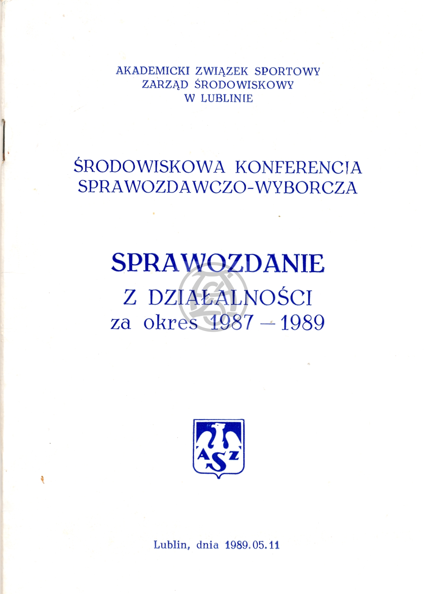 Sprawozdanie AZS Lublin za lata 1987 – 1989